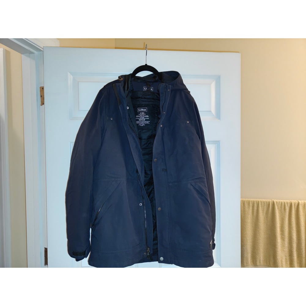 LL Bean Mens TEK Waterproof Hooded Parka Jacket‎ Navy Blue Small 511469